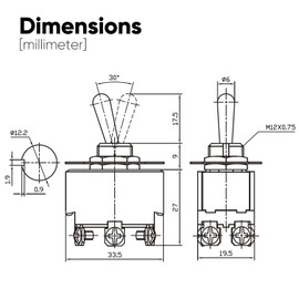 3PCS Toggle Switch with Waterproof Cap KN3B-203, ON/Off/ON DPDT 6Pin 20A 12mm/0.47" Heavy Duty Bakelite Rocker Switches Silver-Plated Copper Terminal for Auto Car Marine Boat