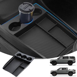 Lower Center Console Organizer with Expanded Cupholders for Rivian R1T/R1S 2022 2023 2024 2025 Floor Console Organizer, Console Storage Box Interior Rivian r1t Accessories