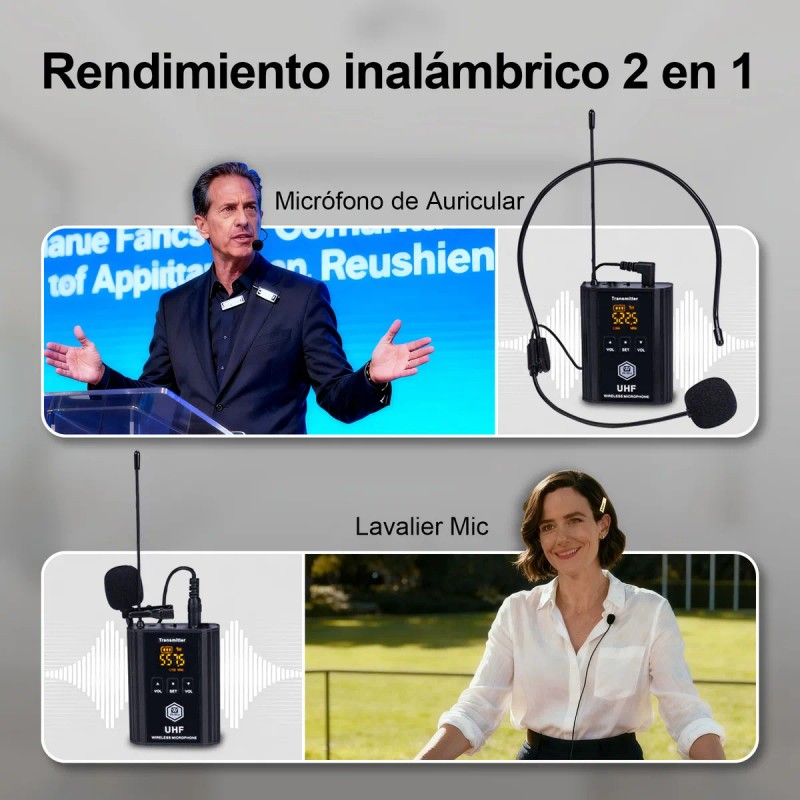 Micrófono Inalámbrico WinMix A1-2 Solapa y Diadema 2 Bodypack Negros