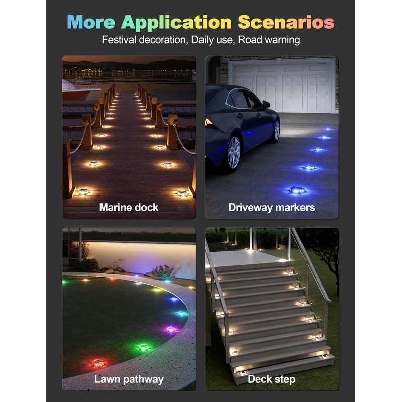 VOLISUN Solar Driveway Dock Deck Markers Marine Lights 12 Pack,9