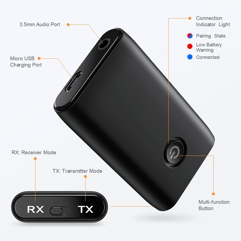JXTZ Aux Bluetooth Adapter for Car, 2 in 1 Bluetooth