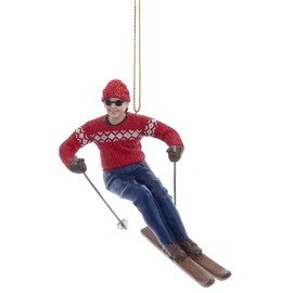 Vintage Style Skiing Ornament for Skiers (Blue Pants - Man)