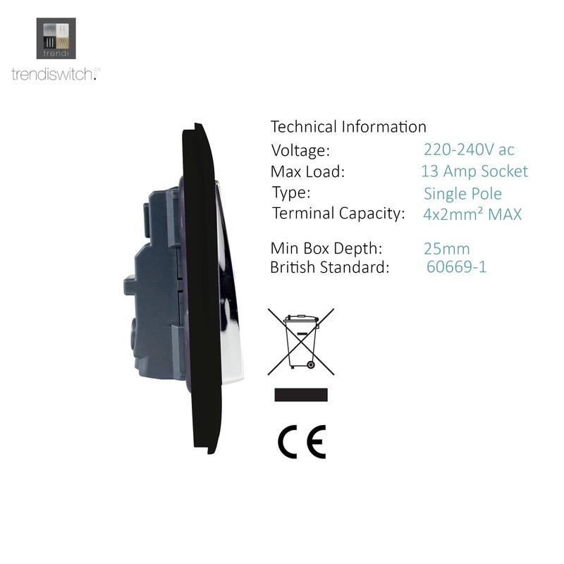 Trendi Switch ART-SKT213LBK Trendi 2 Gang Artistic Modern Glossy Switched