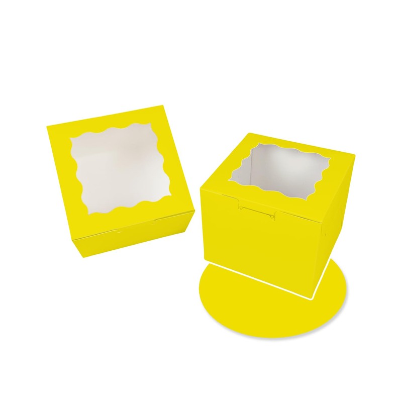 Bakepacker 36pcs 6x6x5 Inches Cake Boxes with Window 18-Packs Yellow