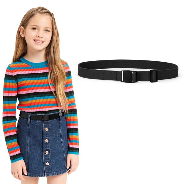 JASGOOD Kids Nickel Free Adjustable Elastic Belts for Pants Children Stretch Belts for Boys and Girls(Suit for waist size below 26Inch,02-Black)