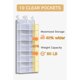 ALLTIDYUP Clear Over Door Organizer - 5 Shelf Clear Hanging Storage with 10 Pockets for Bathroom, Closet, Dorm Room, Apartment Space Saving Organization Solution