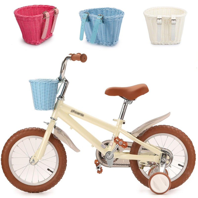 MEISO Front Bicycle Basket for Children, Woven Bicycle Basket with