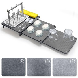 3Pcs Nesting Stone Drying Mat for Kitchen Counter, Quick Drying Stone Dish Drying Mat with Non-Slip Feet, Super Absorbent Heat Resistant Diatomaceous Earth Dish Drying Mat for Dishes, Bottles-Wave