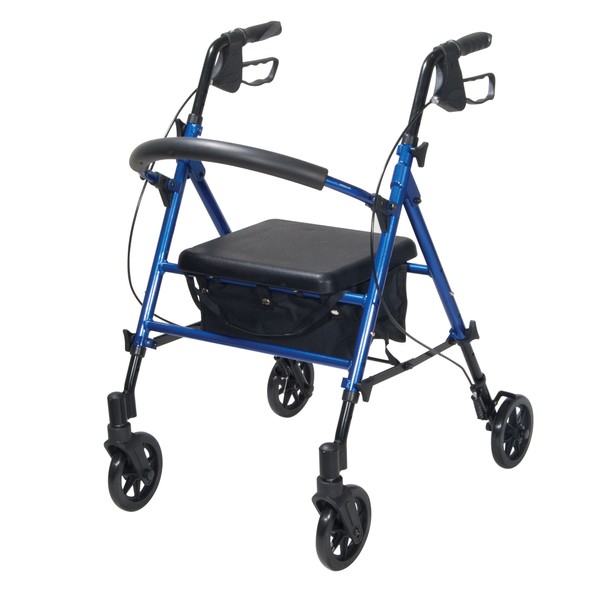 Drive Medical Adjustable Height Rollator with 6 Inches Wheels, Blue