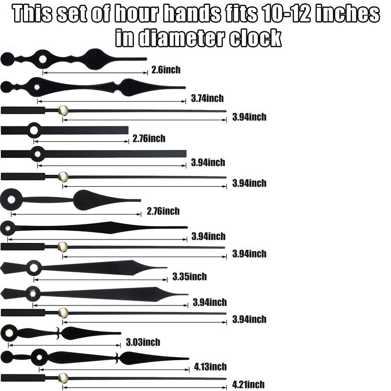 10 Styles Clock Hands, Clock Hands Kits Made of Aluminum,