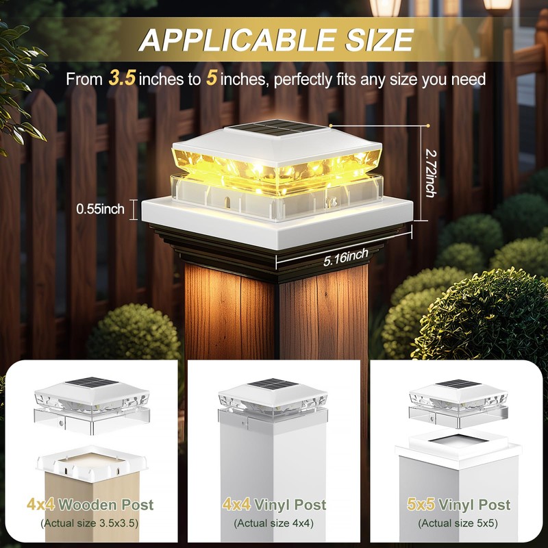 Solar Post Cap Lights 6 Packs, Waterproof Fence Post Solar