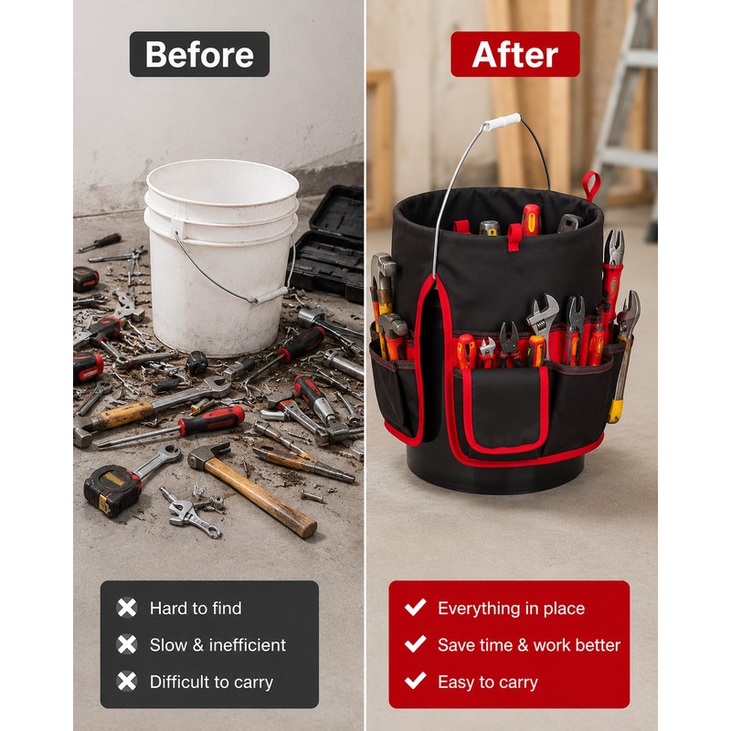 Bucket Tool Organizer for 3.5–5 Gallon Buckets – Heavy-Duty Multi-Pocket