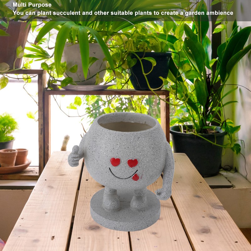 Succulent Pot Adorable Smiling Figure Standing Thumb Up Resin Flower