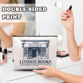 RTTLALUO London Books Makeup Bag Pouch, Vintage London Bookstore Gifts For Women Men, Travel Toiletry Bag With Zipper, Birthday Graduation Christmas Gifts For Women Mom Sister Best Friend Bestie Her
