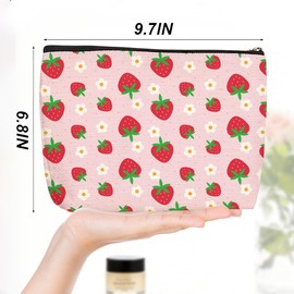 Strawberry Pattern Makeup Bag Waterproof Cosmetic Travel Bag Pouch for Women Best Friend Coworker Sister BFF Bride Daughter Girl Funny Skincare Bags for Friendship Christmas Birthday Mothers Day