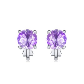 LAVINA Brilliant Cut 2 Carat Classic Trendy CZ Solitaire Clip On Earrings Silver Tone Hypoallergenic Minimalist Earrings For Women Men (Purple)