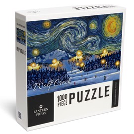 Lantern Press Made in USA Puzzle for Adults - 1000 Pieces, Reference Poster, Premium Box, Wolf Creek, Colorado, Ski Resort with Mountain, Starry Night