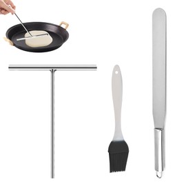 3 Piece Crepe Accessory Maker Set, Crepe Distributor, Crepes Spatula, Pancake Turner, Spatula, Cooking Baking Tools, Stainless Steel Crepe Maker Accessories, with Small Brush, for Baking, Cooking,