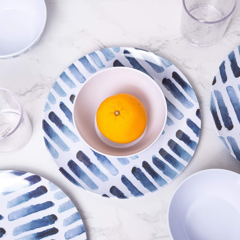KX-WARE Blue Stripe Melamine Plates, 10.5-inch Dinner Plates set of