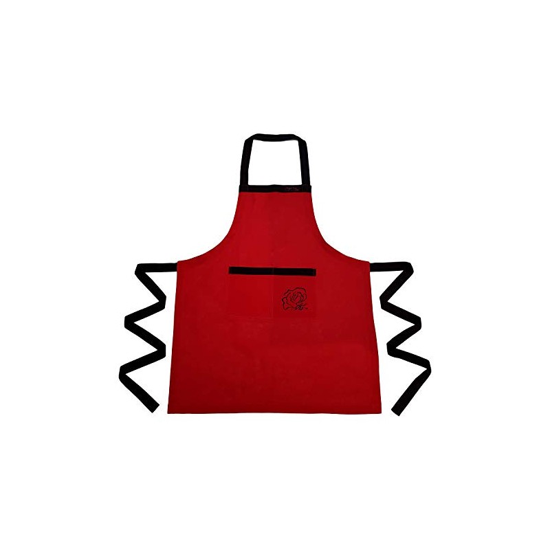 Ragged Rose Kitchen Apron, cotton, Red with Black, Unisex