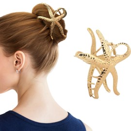 Starfish Hair Claw Clips, Gold Mermaid Hair Accessories for Women Girls, Metal Y2K Style Hair Clips for Summer Holiday, Beach Party 1Pcs