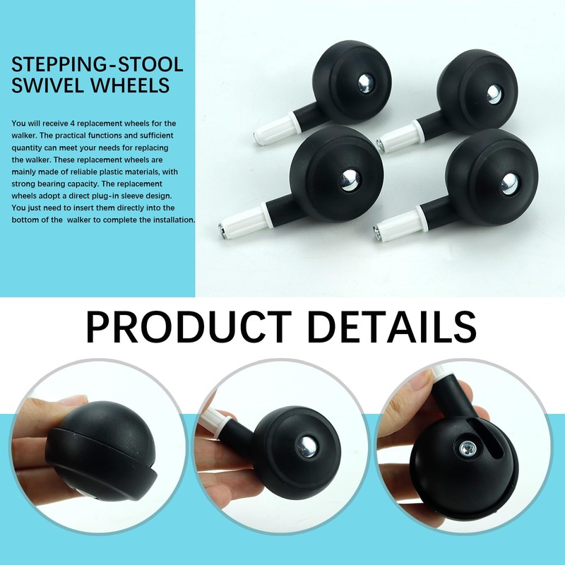 4Pcs Baby Walker Replacement Wheels, Universal Stem-Mount Plastic Casters for