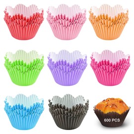 RETON 600 Pcs Flower Petal Cupcake Liners, Floral Shaped Cupcake Wrappers for Muffin Case Trays, Colorful Paper Baking Cups for Birthday Easter Wedding Party Supplies Decor (Assorted Colors)
