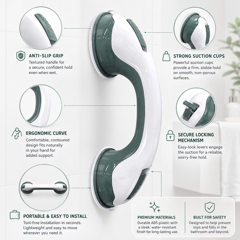 Suction Shower Grab Bar for Bathroom Support – Tool-Free Safety