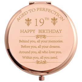 COFOZA 2004 19th Happy Birthday Gifts Stainless Steel Rose Gold Compact Pocket Travel Makeup Mirror 19 Years Old Inspiration Present Behind You All Your Memories (Rose Gold)
