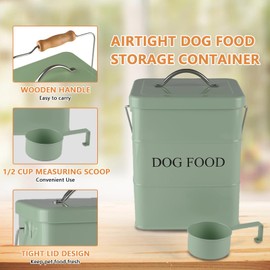 Geyecete Dog Treats tin and dog Food Storage Tin with Lid & with Spoon for dog Food Storage, Medium Pet Food Storage Can-Dog Food-Green