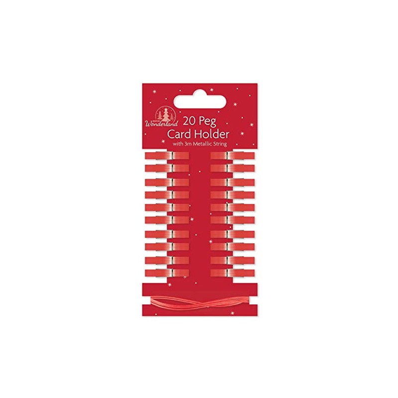Quickdraw 20 Wooden Peg Christmas Card Holders with Metallic String