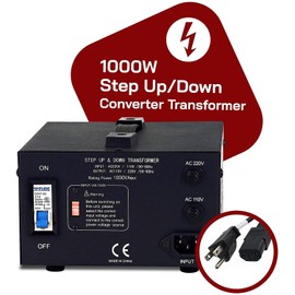 LiteFuze LT Series 1000 Watt Voltage Converter Transformer Step Up/Down - 110v to 220v / 220v to 110v Power Converter - Fully Grounded Cord - Universal Socket, CE Certified