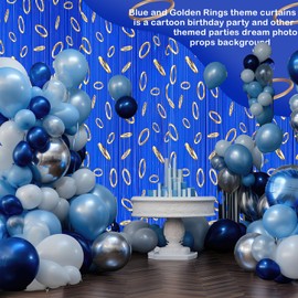 Tingjoo 5 Pcs Blue with Gold Ring Print Themed Birthday Party Supplies Cartoon Tinsel Foil Fringe Curtains Video Games Party Supplies Story Backdrop for Baby Shower Birthday Decorations