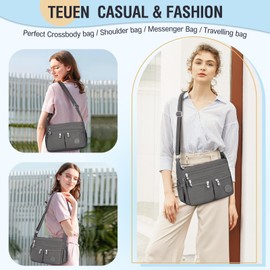 TEUEN Nylon Crossbody Bags for Women Waterproof Lightweight Large Travel Purses Multi-Pocket Pocketbooks Shoulder Bag