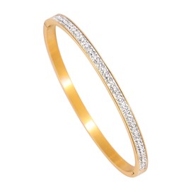 MILAKOO 4/6 mm Oval Shape Stainless Steel Cuff Bangle Bracelet with Rhinestones for Women, Stainless Steel, No gemstone