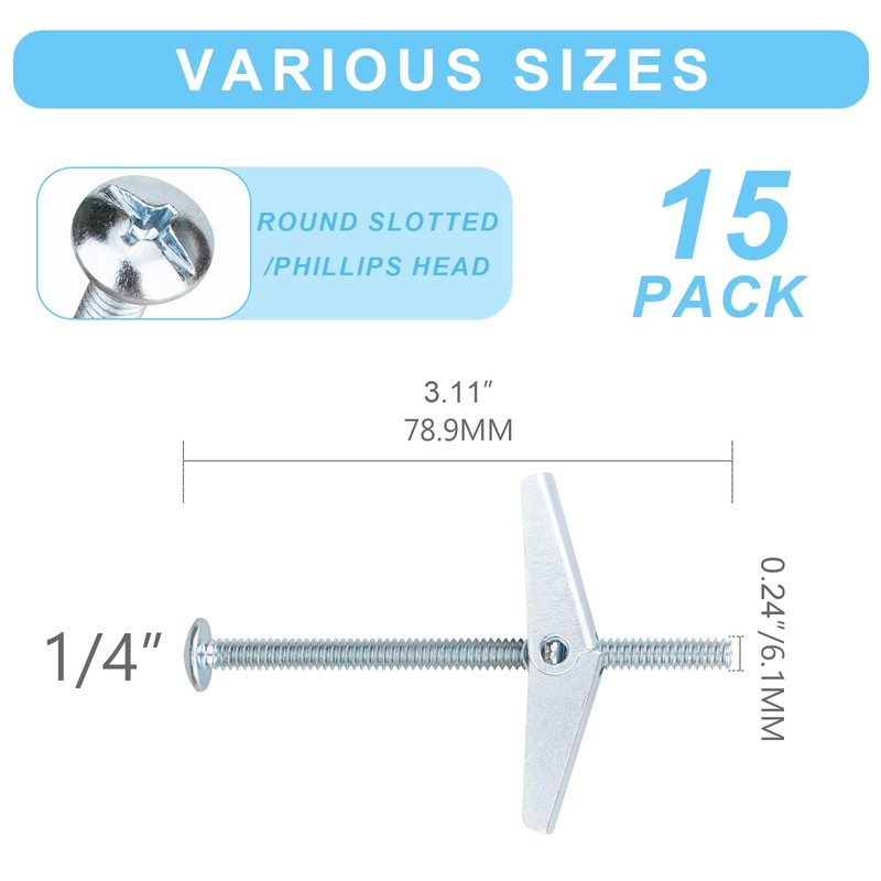 Set of 15 toggle screws and 1/4" wing nut for