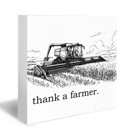 DUXMNAMG Thank a Farmer Wood Box Sign, Farmhouse Wooden Box Sign for Home Decor, Farmer Farmhouse Decor, Rustic Farmhouse Farmer Wooden Block Plaque Box Sign for Home Desk Shelf Table Decor