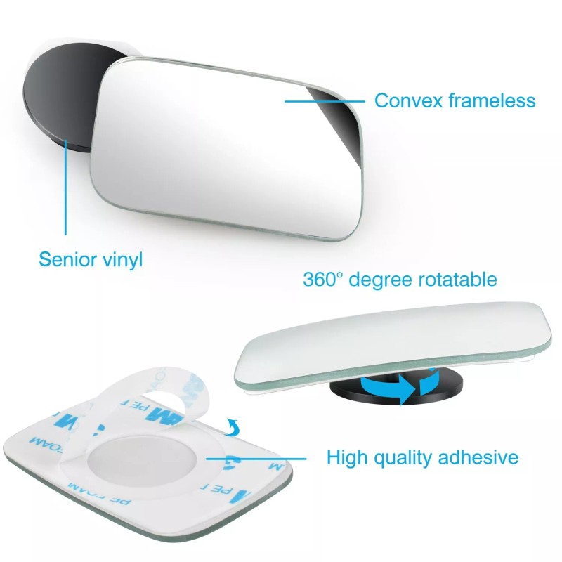 mingo-tech Universal 2Pcs Blind Spot Mirrors- 360° Wide Angle Convex