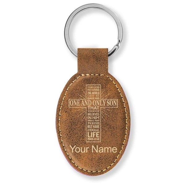 LaserGram Oval Keychain, Bible Verse John 3-16, Personalized Engraving Included