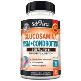 BioSchwartz Glucosamina Condroitina MSM con Colágeno, 90 Cápsulas  Con ácido hialurónico, cúrcuma, jengibre y FruiteX-B suplemento de apoyo para...   