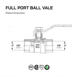 Midline Valve 627T223-NL Premium Full Port Ball Valve with Drain Brass, x 1 in. FIP, 1 in. FIP x 1 in. FIP