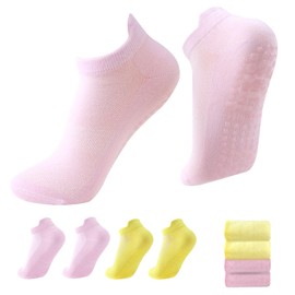 4 Pairs Reformer Pilates Socks, Yoga Socks for Women Non Slip, Grip Socks Pilates for Dance, Training, Ballet, Fitness (Yellow+Pink+Yellow+Pink)