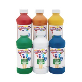 Colorations Paraben-Free Washable Tempera Paint for Kids - 8 Ounce Bottles, Set of 6 Primary Colors, Non-Toxic and Made in The USA