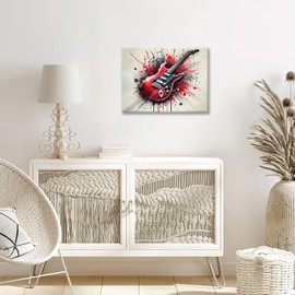 Music Guitar Canvas Wall Art Graffiti Guitar Instrument Pictures Art Studio Painting Prints Modern Artwork for Music Room Living Room Bedroom Office Framed Wall Decor 12"x16"