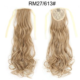 Royalfirst Ponytail Hair Extensions for Women Girls 22 Inch Long Curly Wavy Natural Looking Wrap Around Clip in Pony Tails Synthetic Hairpieces (M27/613#)
