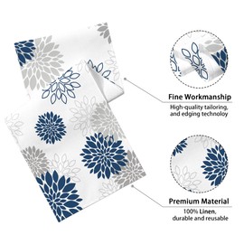 Dahlia Flower Table Runner 13x71 Inch Farmhouse Blue Gray Runners Modern Table Decorations Rustic Geometric Coffee Table Runner for Home Kitchen Dining Room Party (13"x71", Dahlia Floral-Blue)