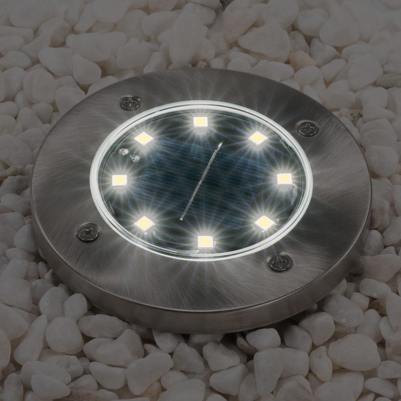 Solar Ground Spotlight with 8 LEDs White Stainless Steel Recessed