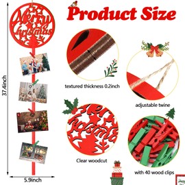 2 Pieces Christmas Card Holders Xmas Hanging Photo Display Let It Snow Picture Holders Merry Christmas Wooden Photo Holder with 20 Pieces Red Green Clips for Christmas Home Wall Door Window Decoration