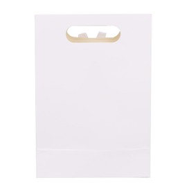 Emartbuy Strong Paper Stand Up Gift Bag, 20 cm x 14 cm x 7 cm, White Kraft Bag with Clear Window and Bow - Pack of 12