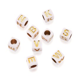 Cheriswelry 200pcs White Gold Acrylic Alphabet Beads Cube Square A-Z Letter Spacer Beads Charms for Jewellery Bracelet Making